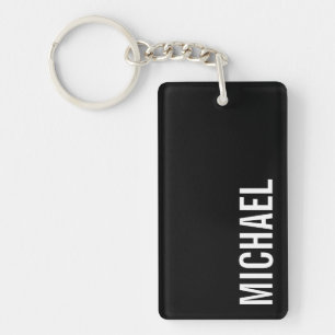 Black Modern Minimalist Personalised Name Key Ring