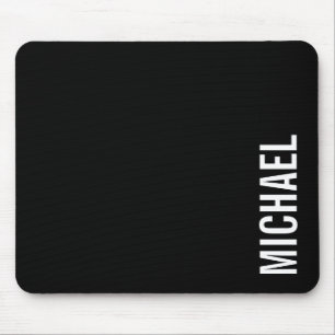 Black Modern Minimalist Personalised Name Mouse Mat