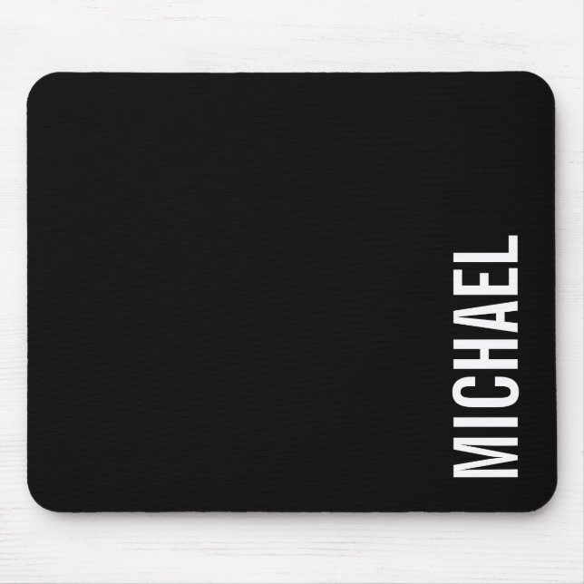 Black Modern Minimalist Personalised Name Mouse Mat (Front)