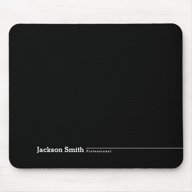 Black modern minimalist personalised name mouse pa mat (Front)