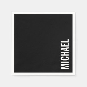 Black Modern Minimalist Personalised Name Napkin