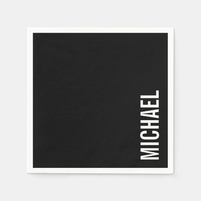 Black Modern Minimalist Personalised Name Napkin (Front)
