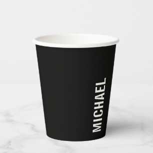 Black Modern Minimalist Personalised Name Paper Cups