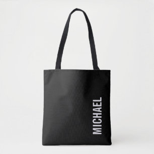 Black Modern Minimalist Personalised Name Tote Bag