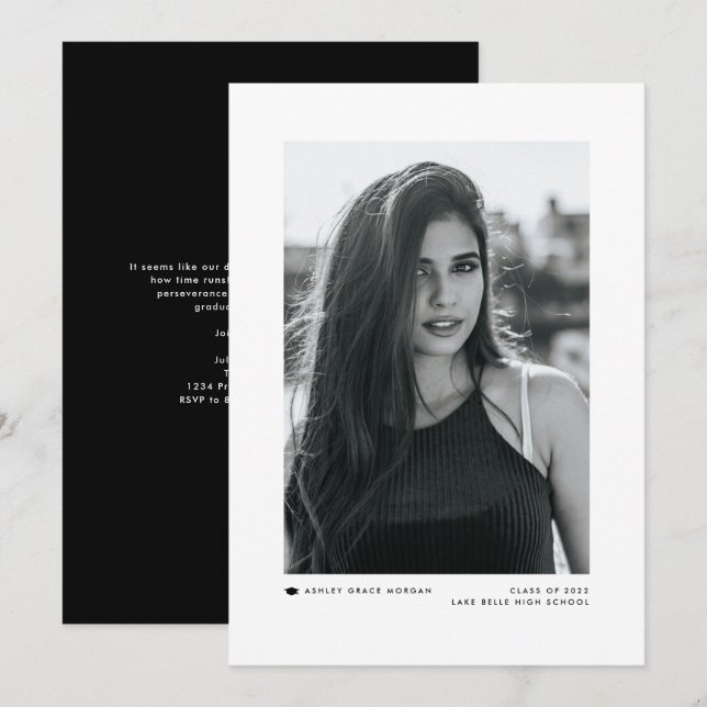 Black Modern Minimalist Photo Graduation Announcement (Front/Back)