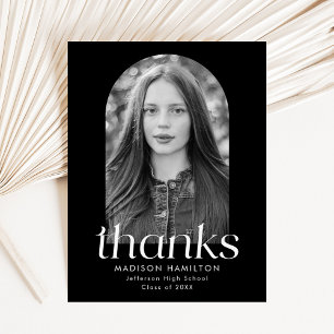 Black Modern Minimalist Photo Graduation Thank You Postcard