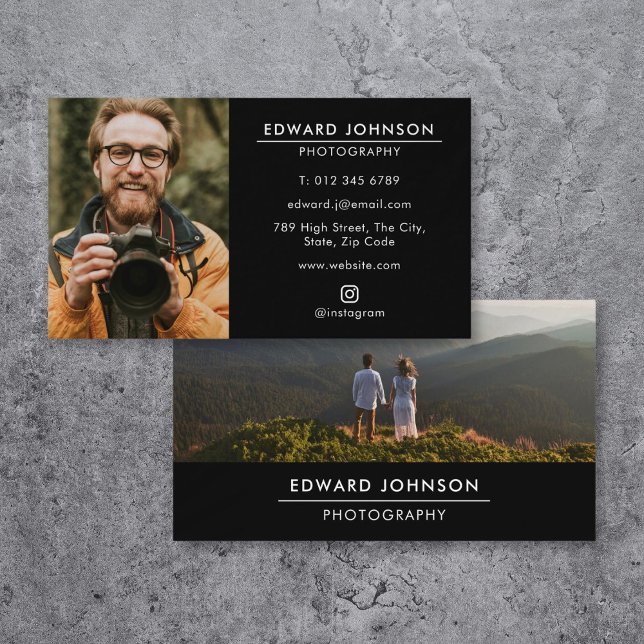 Black Modern Minimalist Photo Photography Business Card (Black Modern Minimalist Photo Photography Business Card)