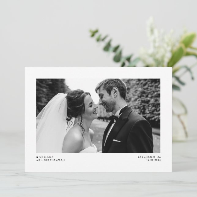 Black Modern Minimalist Photo Wedding Elopement Announcement (Standing Front)