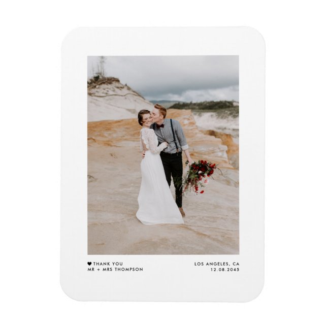 Black Modern Minimalist Photo Wedding Thank You Magnet (Vertical)