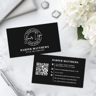 Black Modern Minimalist Professional Logo QR Code Business Card