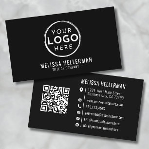 Black Modern Minimalist Professional Logo QR Code Business Card
