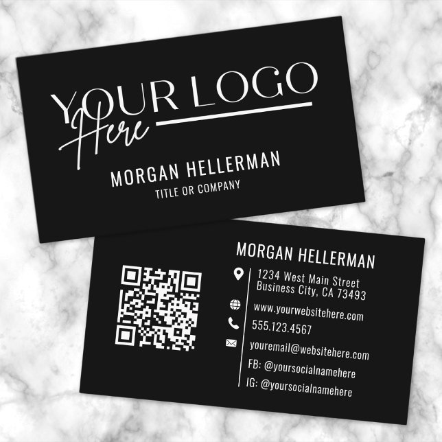 Black Modern Minimalist Professional Logo QR Code Business Card (Black Modern Minimalist Professional Logo QR Code Business Card)
