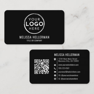 Black Modern Minimalist QR Code Professional Logo Business Card