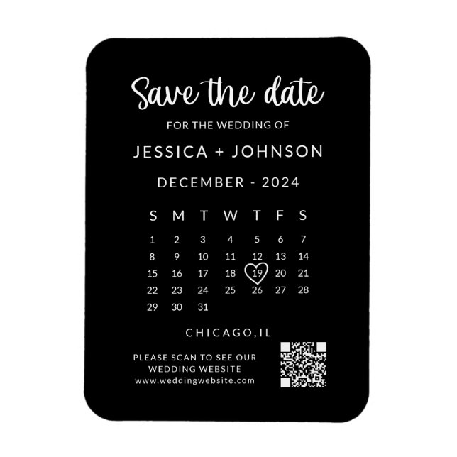 Black Modern Minimalist Save the Date Calendar Magnet (Vertical)