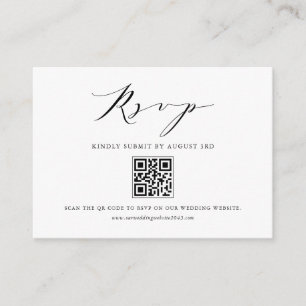 Black Modern Minimalist Script QR Code RSVP Enclosure Card
