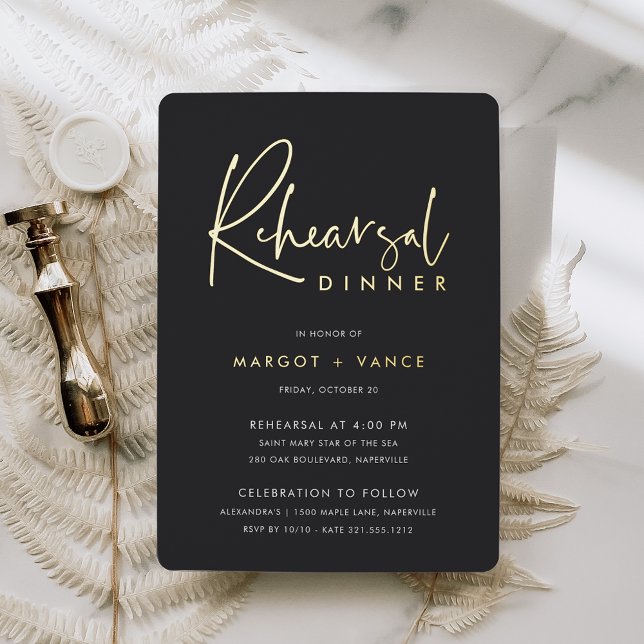 Black | Modern Minimalist Script Rehearsal Dinner (Creator Uploaded)