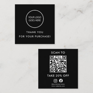 Black Modern Minimalist Thank You QR Code Discount Card