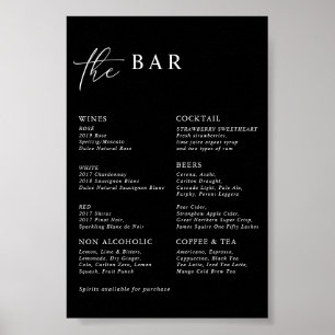 Black Modern Minimalist Wedding Bar Menu Poster