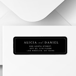 Black modern minimalist wedding return address