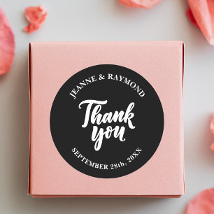 Black Modern Minimalist Wedding Thank You Favour Classic Round Sticker