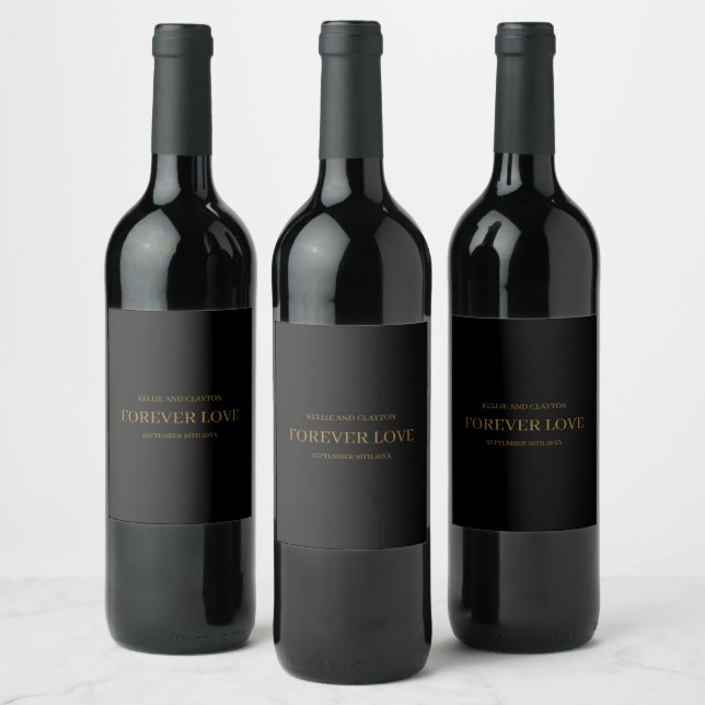 Black Modern Modern Type Wedding Wine Label (Bottles)