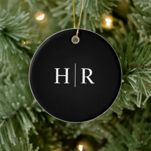 Black Modern Monogram Ceramic Tree Decoration