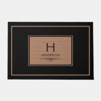 Black Modern Monogram Family Door Mat