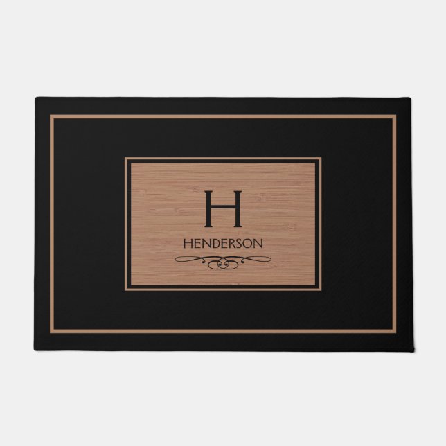 Black Modern Monogram Family Door Mat (Front)