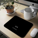 Black | Modern Monogram Mouse Mat<br><div class="desc">This modern mousepad features a rich black background,  with your initials in bold white text for a look that is simple and masculine.</div>