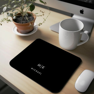 Black   Modern Monogram Mouse Mat