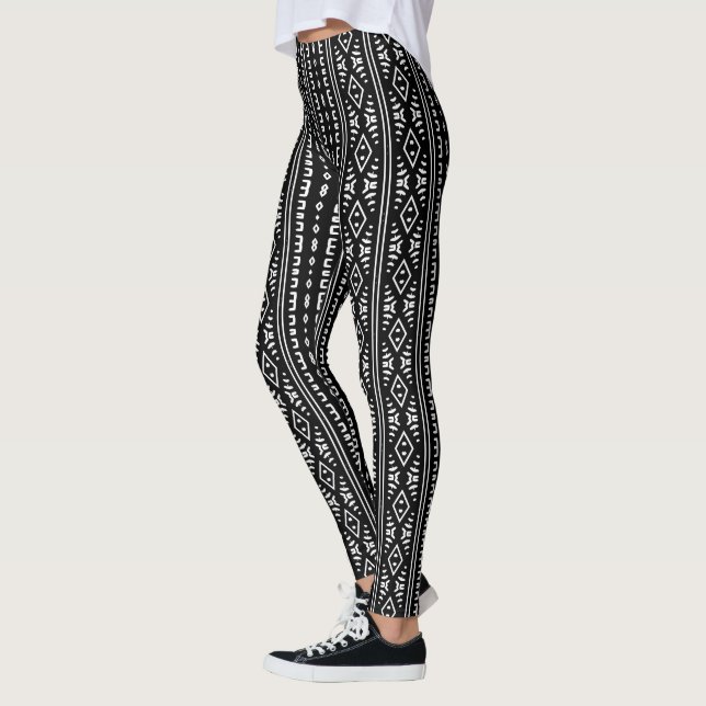 Black Modern Mudcloth Tribal Design Leggings (Left)