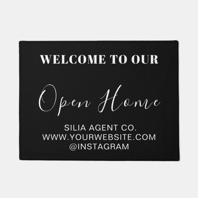 Black Modern Open House Real Estate Realtor  Doormat (Front)
