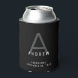 Black Modern Personalised Groomsmen Name Can Cooler<br><div class="desc">Modern understated subtle monogram initial and custom name a neoprene beer can in insulator holder a classic minimal,  professional-looking sans-serif font for a simple and timeless masculine look any guy or minimalist would appreciate.</div>