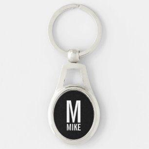Black Modern Personalised Monogram and Name  Key Ring