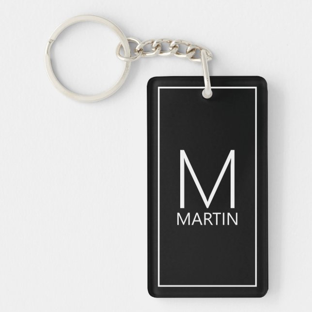 Black Modern Personalised Monogram and Name Key Ring (Front)