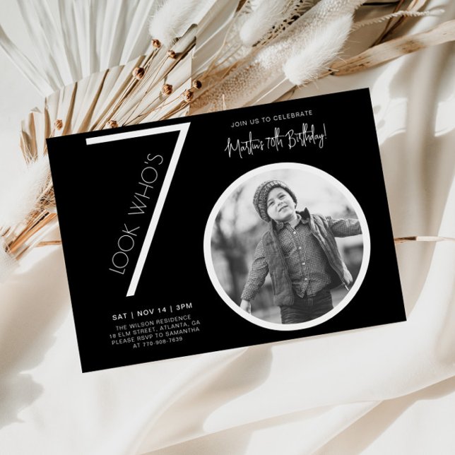 Black Modern Photo 70th Birthday Invitation (Creator Uploaded)