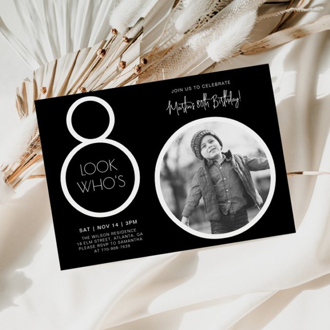 Black Modern Photo 80th Birthday Invitation (Creator Uploaded)