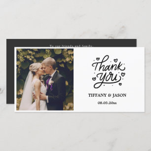 Black Modern Photo Calligraphy Heart Minimalist  Thank You Card