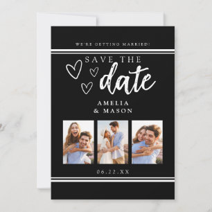 Black Modern Photo Collage Save the Date Holiday Card