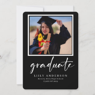 black Modern Photo Graduation class of 2025 Invitation