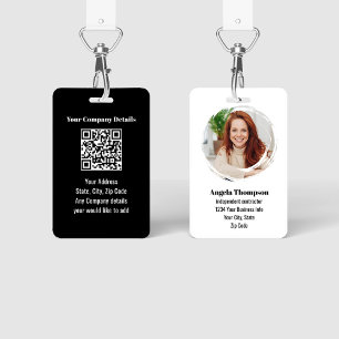 Black Modern Photo QR Code Employee ID Badge