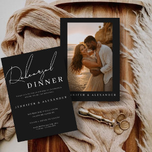 Black Modern Photo Rehearsal Dinner Night  Invitation