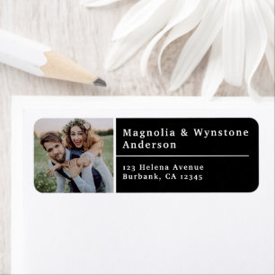 Black Modern Photo Wedding Return Address Label