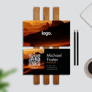 Black Modern Photographer Scannable Qrcode Business Card