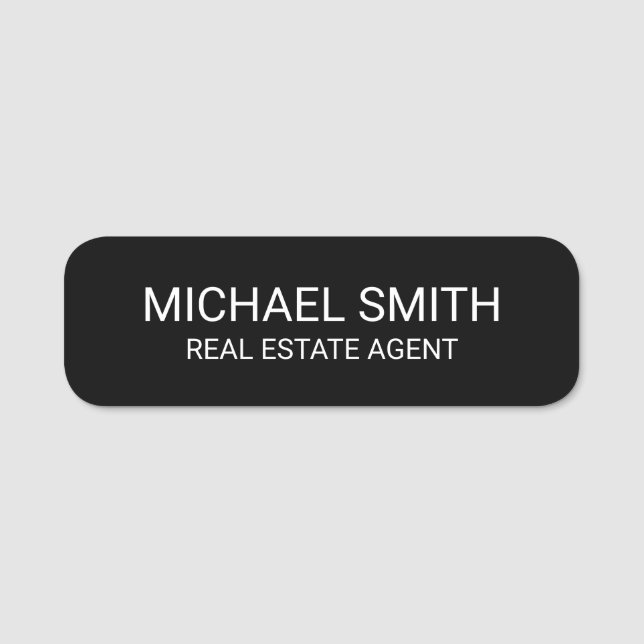 Black Modern Professional Personalised  Name Tag (Front)