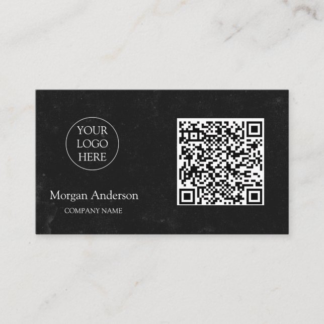 Black Modern Professional QR Code Business Logo  Business Card (Front)