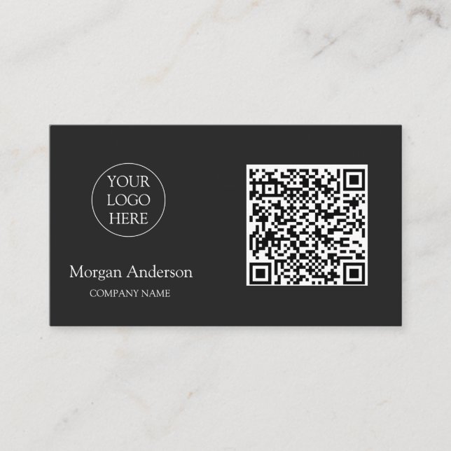 Black Modern Professional QR Code Business Logo  Business Card (Front)