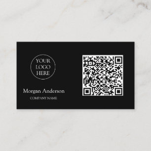 Black Modern Professional QR Code Business Logo  Business Card