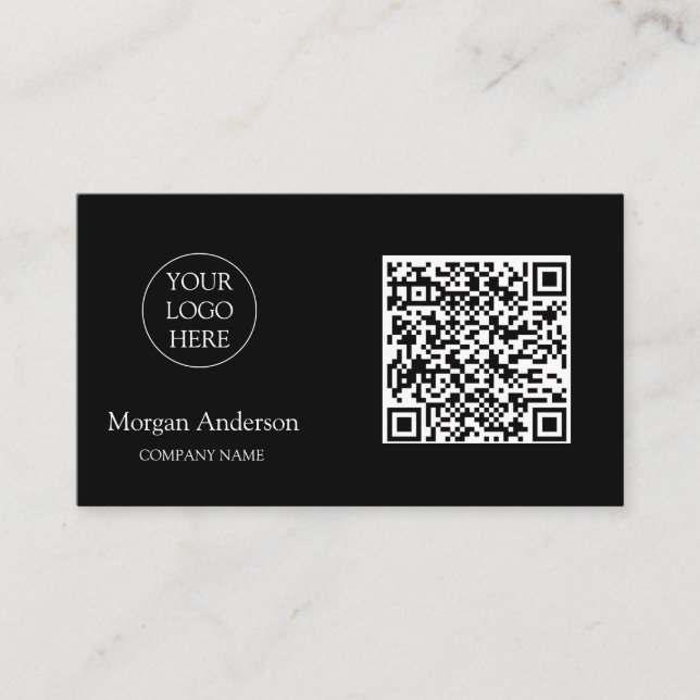 Black Modern Professional QR Code Business Logo  Business Card (Front)