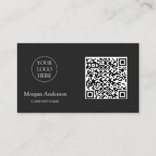 Black Modern Professional QR Code Business Logo Card